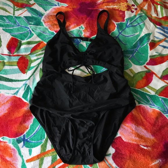 NWOT One Piece Bathing Suit Cut Out Drawstring - Picture 1 of 4